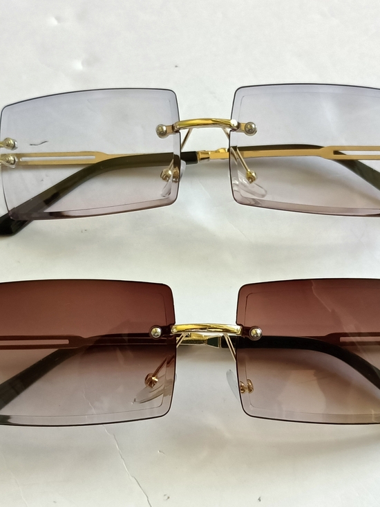 Accessories - Rimless Gradient Square Sunglasses Gold Frame Brown and Purple Lenses